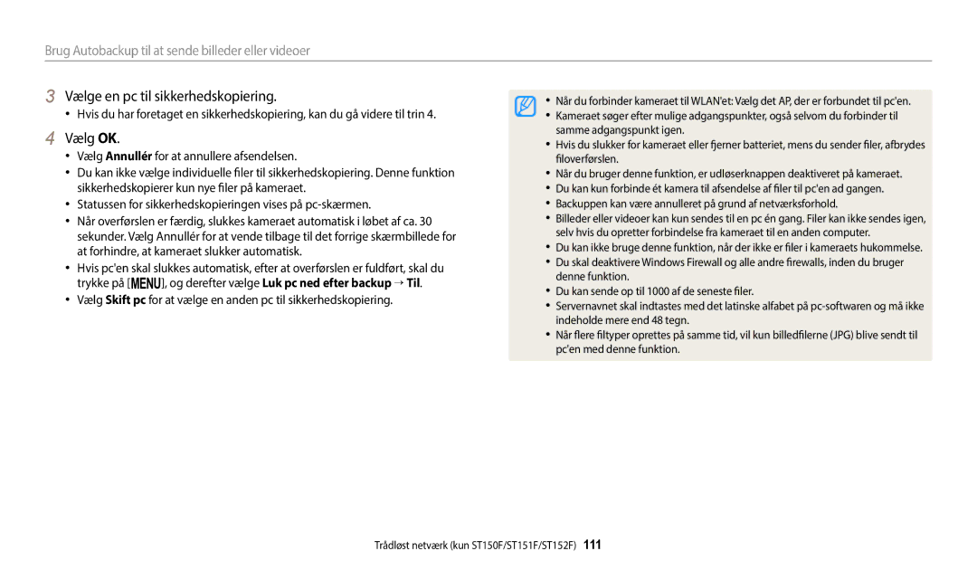 Samsung EC-ST150FBPBE2, EC-ST72ZZBPWE2, EC-ST150FBPPE2, EC-ST150FBPWE2 manual Vælge en pc til sikkerhedskopiering, Vælg OK 