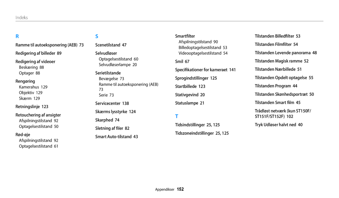 Samsung EC-ST72ZZBPBE2, EC-ST72ZZBPWE2 Beskæring Optager, Kamerahus Objektiv Skærm, Optagelsestilstand Selvudløserlampe 