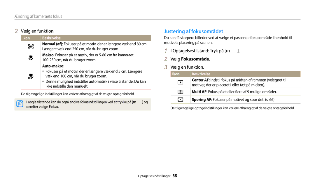 Samsung EC-ST72ZZBPWE2, EC-ST150FBPPE2, EC-ST150FBPWE2 manual Justering af fokusområdet, Vælg Fokusområde, Auto-makro 