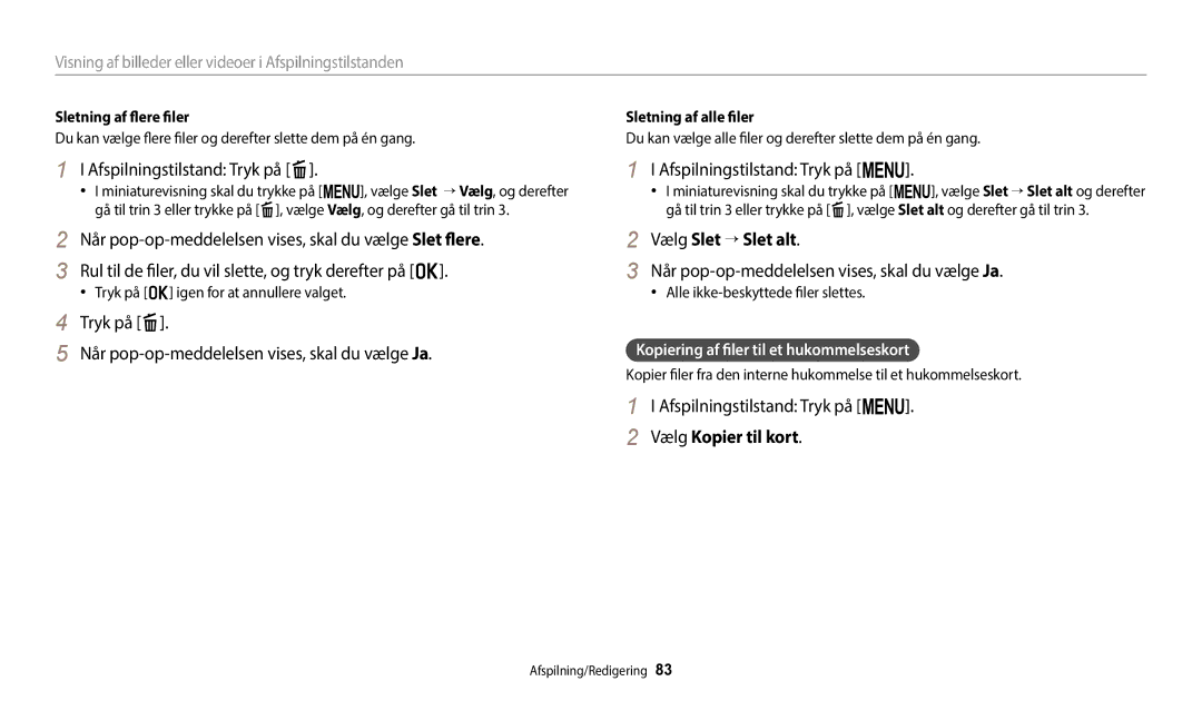 Samsung EC-ST72ZZBPWE2 manual Afspilningstilstand Tryk på f, Tryk på f Når pop-op-meddelelsen vises, skal du vælge Ja 