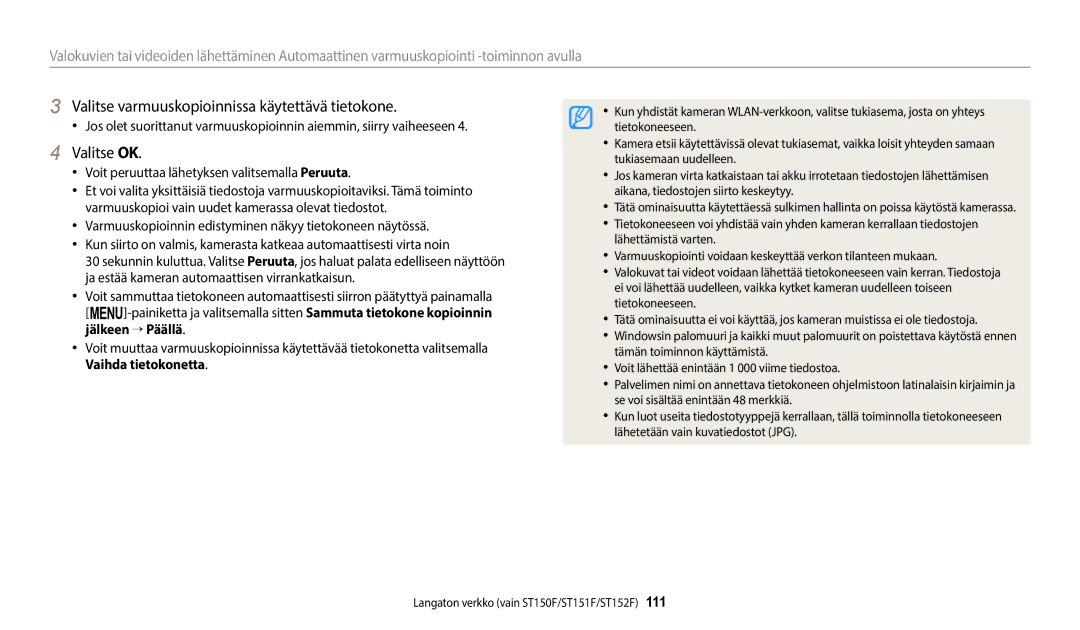 Samsung EC-ST150FBPBE2, EC-ST72ZZBPWE2, EC-ST150FBPPE2 manual Valitse varmuuskopioinnissa käytettävä tietokone, Valitse OK 