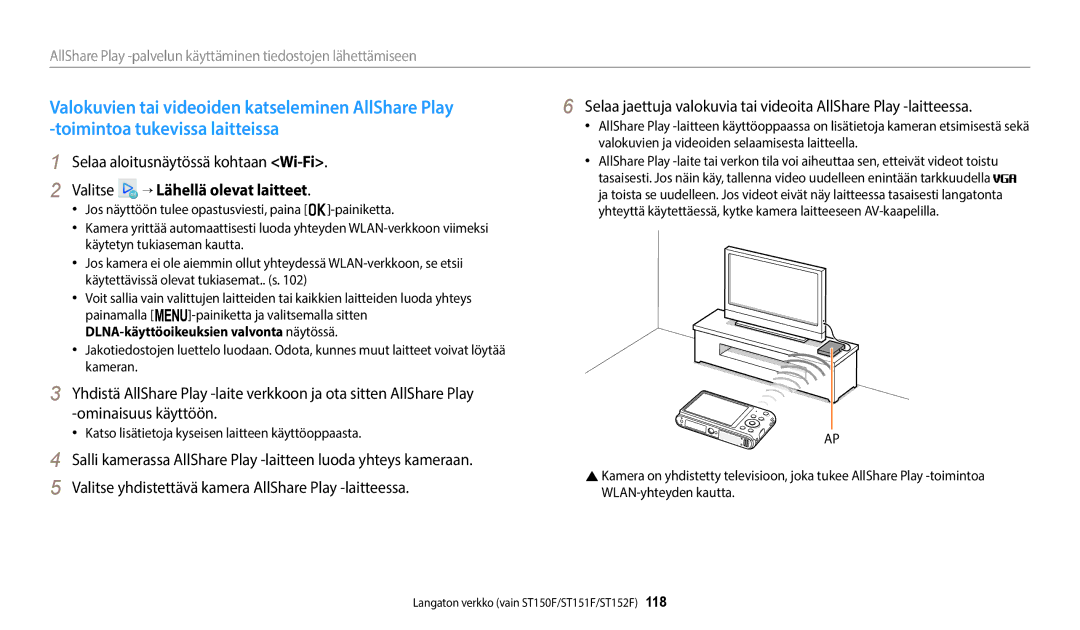 Samsung EC-ST72ZZBPLE2 manual Valitse → Lähellä olevat laitteet, Katso lisätietoja kyseisen laitteen käyttöoppaasta 