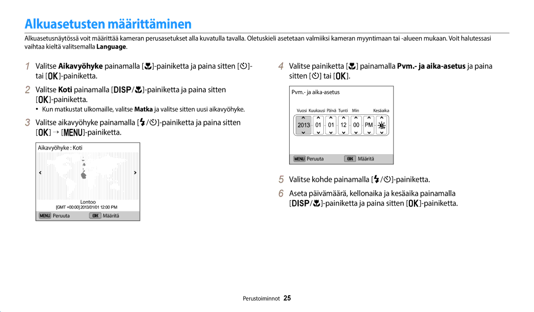 Samsung EC-ST150FBPWE2, EC-ST72ZZBPWE2, EC-ST150FBPPE2 Alkuasetusten määrittäminen, Valitse kohde painamalla F/t-painiketta 