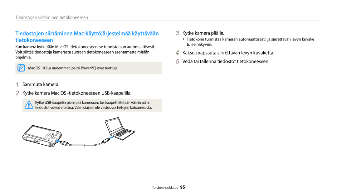 Samsung EC-ST72ZZBPWE2, EC-ST150FBPPE2, EC-ST150FBPWE2, EC-ST72ZZBPBE2, EC-ST150FBPBE2 Tiedostojen siirtäminen tietokoneeseen 