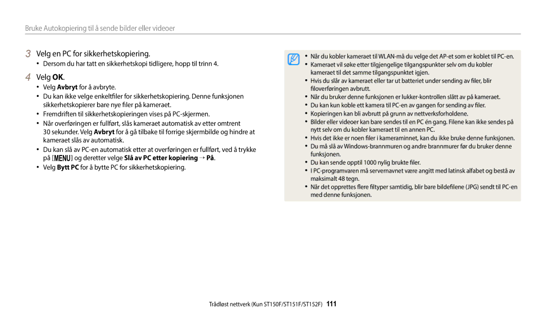 Samsung EC-ST150FBPBE2 Velg en PC for sikkerhetskopiering, Velg OK, Velg Bytt PC for å bytte PC for sikkerhetskopiering 