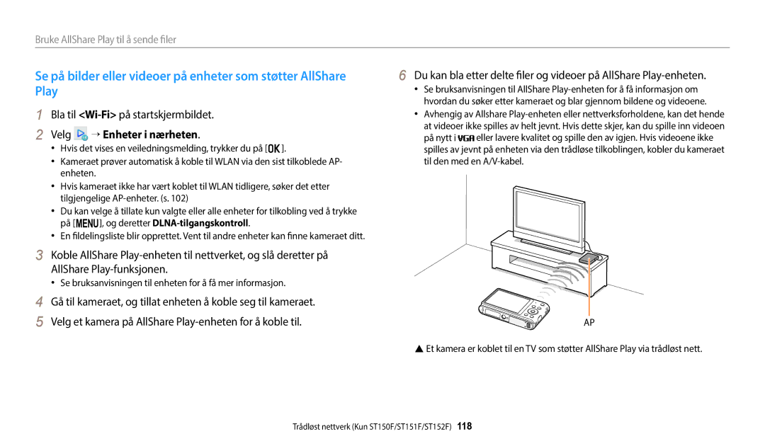 Samsung EC-ST72ZZBPLE2 Se på bilder eller videoer på enheter som støtter AllShare, Play, → Enheter i nærheten, På nytt 