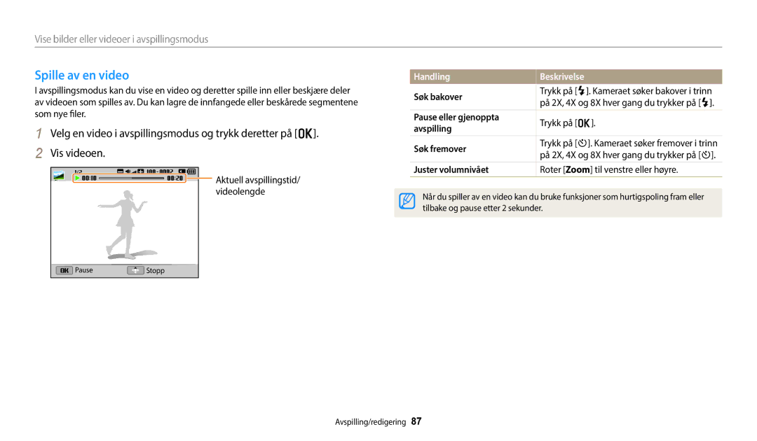 Samsung EC-ST150FBPBE2, EC-ST72ZZBPWE2, EC-ST150FBPPE2 Spille av en video, Aktuell avspillingstid Videolengde, Søk bakover 