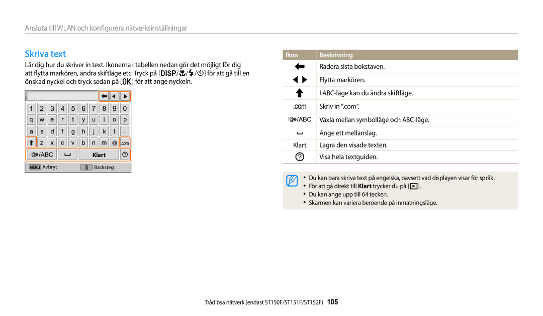 Samsung EC-ST150FBPBE2, EC-ST72ZZBPWE2, EC-ST150FBPPE2, EC-ST150FBPWE2, EC-ST72ZZBPBE2, EC-ST72ZZBPLE2 manual Skriva text 