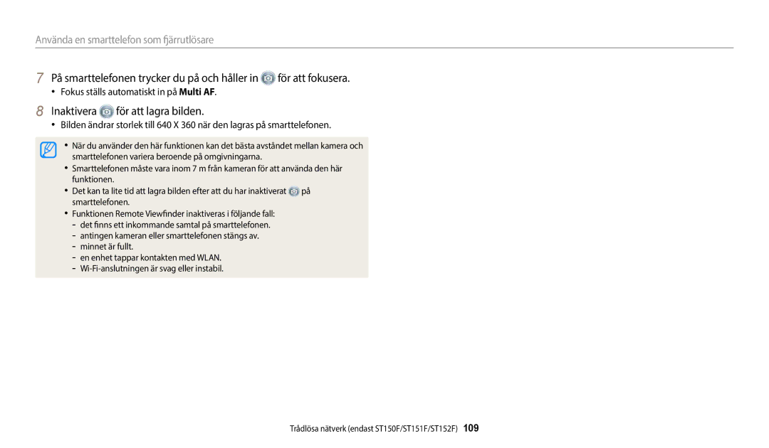 Samsung EC-ST150FBPWE2, EC-ST72ZZBPWE2 manual Inaktivera för att lagra bilden, Fokus ställs automatiskt in på Multi AF 