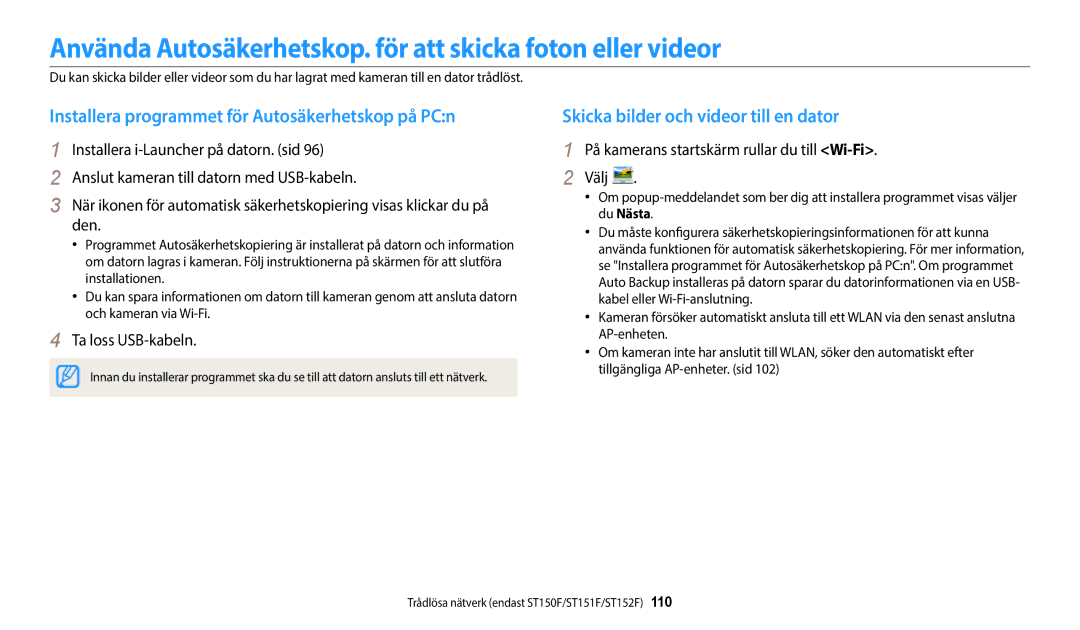 Samsung EC-ST72ZZBPBE2 Använda Autosäkerhetskop. för att skicka foton eller videor, Skicka bilder och videor till en dator 