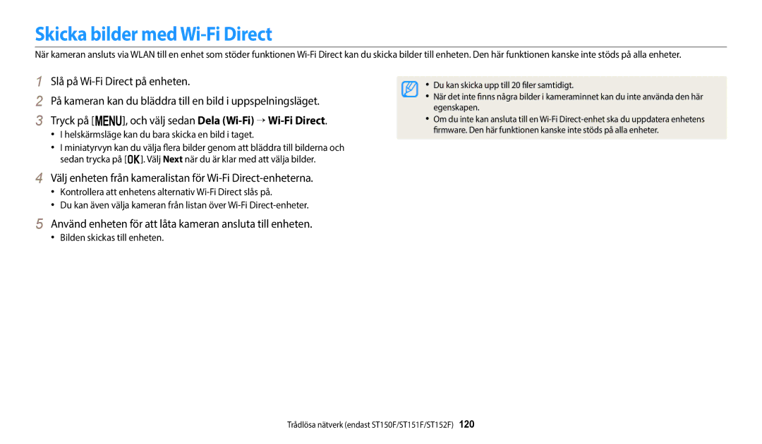 Samsung EC-ST150FBPPE2 manual Skicka bilder med Wi-Fi Direct, Slå på Wi-Fi Direct på enheten, Bilden skickas till enheten 