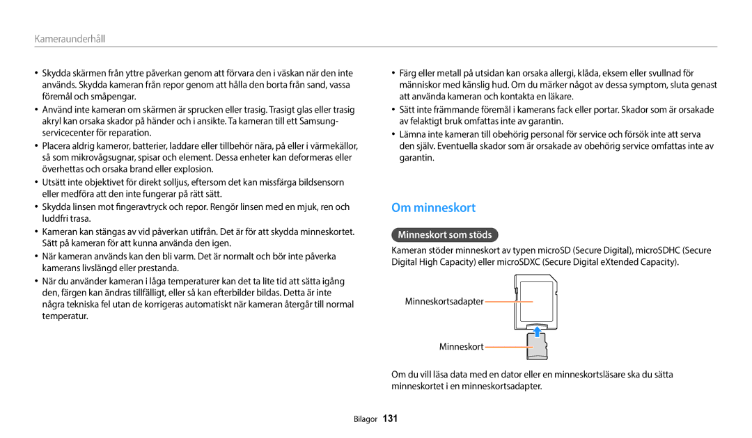 Samsung EC-ST72ZZBPWE2, EC-ST150FBPPE2, EC-ST150FBPWE2, EC-ST72ZZBPBE2, EC-ST150FBPBE2 Om minneskort, Minneskort som stöds 