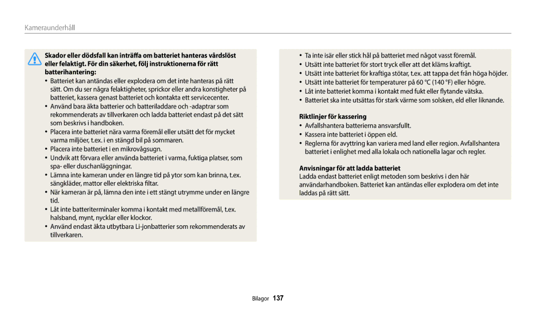 Samsung EC-ST72ZZBPWE2, EC-ST150FBPPE2, EC-ST150FBPWE2 manual Riktlinjer för kassering, Anvisningar för att ladda batteriet 