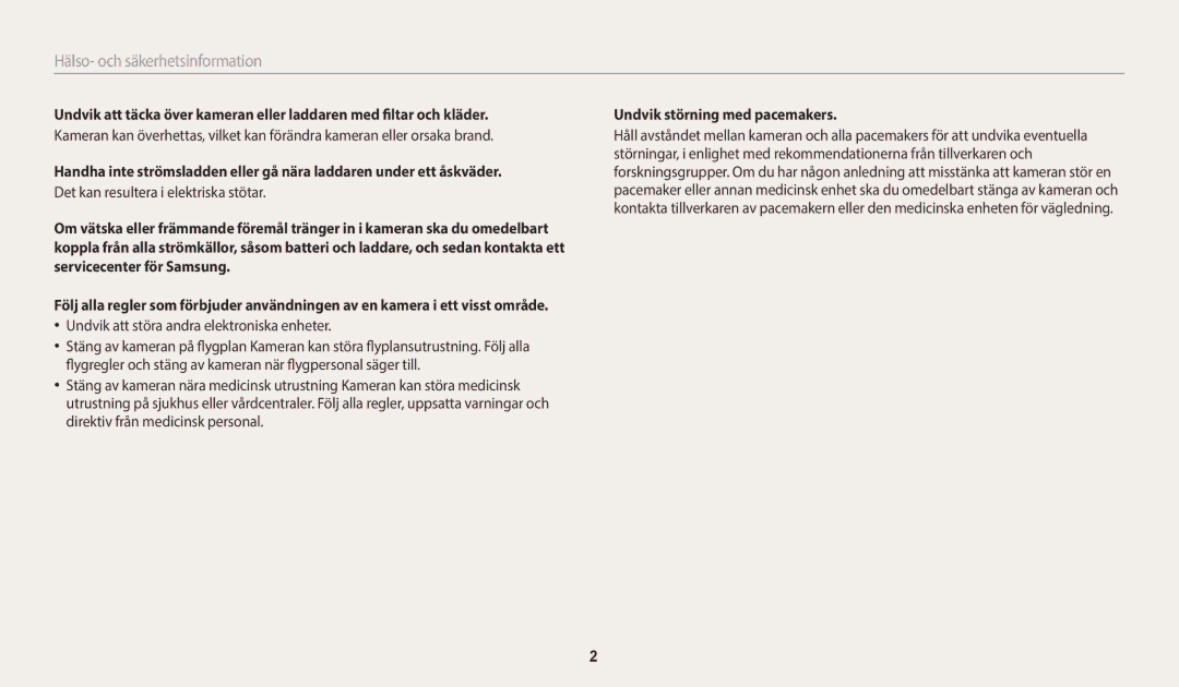 Samsung EC-ST72ZZBPBE2, EC-ST72ZZBPWE2 manual Undvik att störa andra elektroniska enheter, Undvik störning med pacemakers 