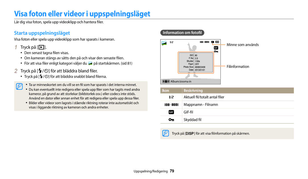 Samsung EC-ST150FBPWE2, EC-ST72ZZBPWE2 Visa foton eller videor i uppspelningsläget, Starta uppspelningsläget, Tryck på P 