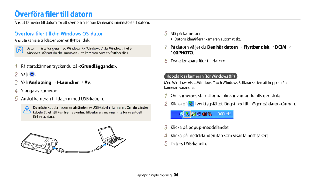 Samsung EC-ST72ZZBPLE2, EC-ST72ZZBPWE2, EC-ST150FBPPE2 Överföra filer till datorn, Överföra filer till din Windows OS-dator 