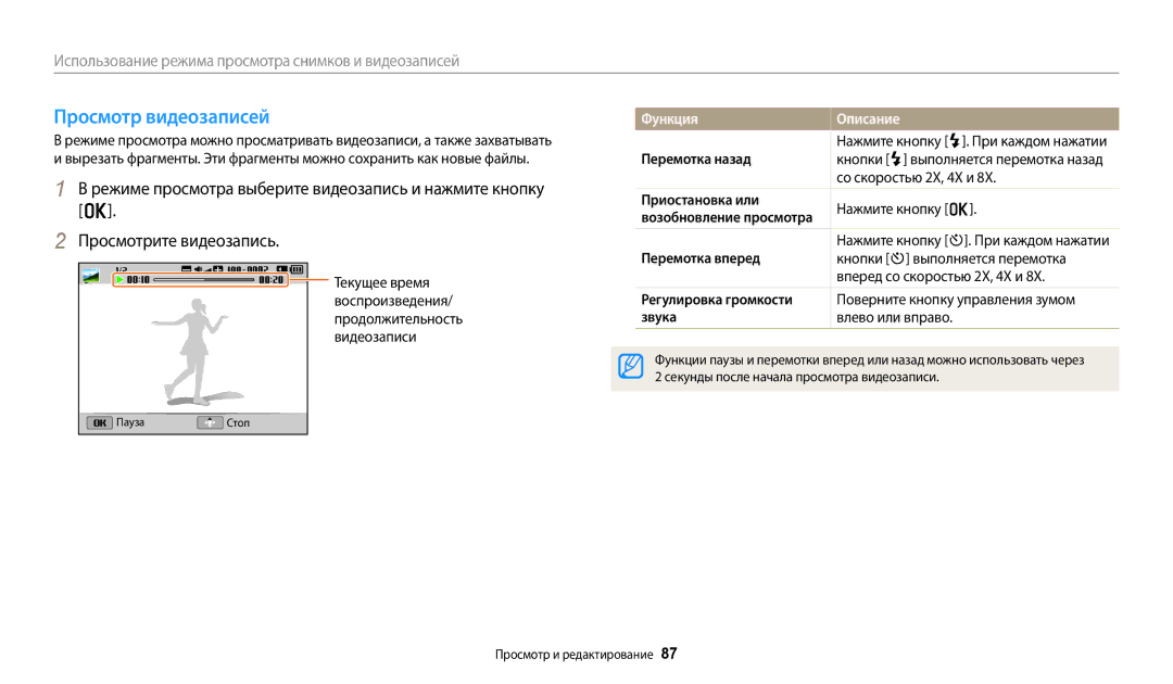 Samsung EC-ST72ZZBPLE2, EC-ST72ZZBPWE2, EC-ST150FBPWE2, EC-ST72ZZBPBE2, EC-ST150FBPBE2, EC-ST150FBPBRU Просмотр видеозаписей 