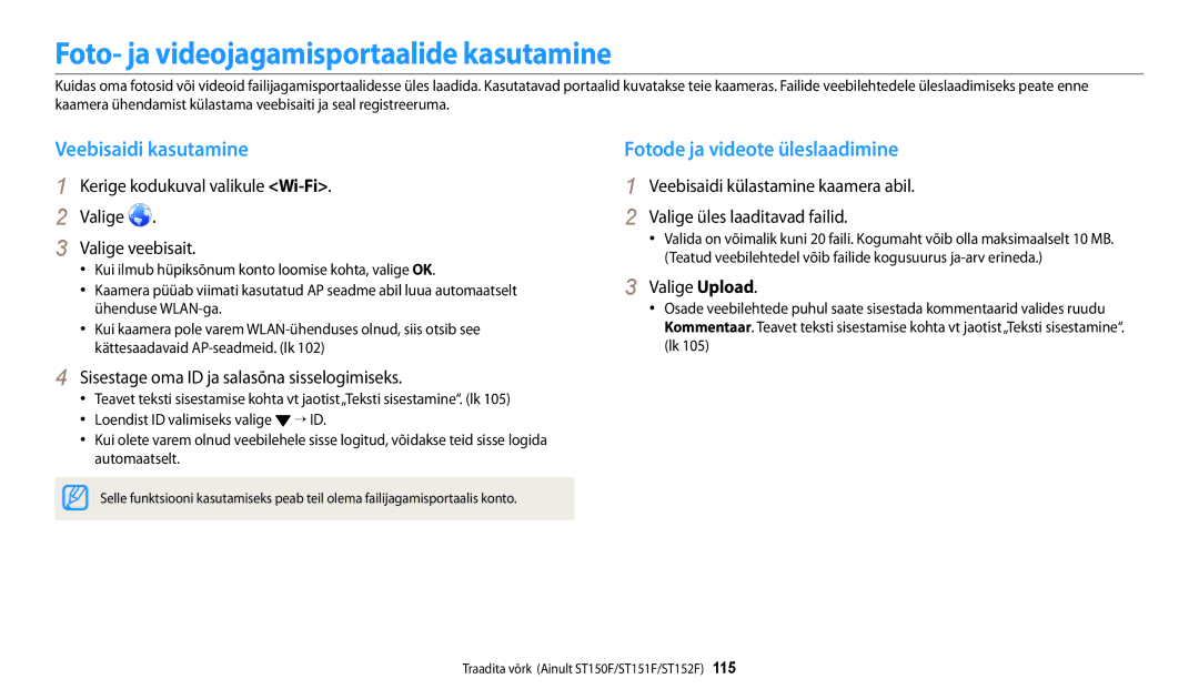 Samsung EC-ST150FBPWE2 Foto- ja videojagamisportaalide kasutamine, Veebisaidi kasutamine, Fotode ja videote üleslaadimine 