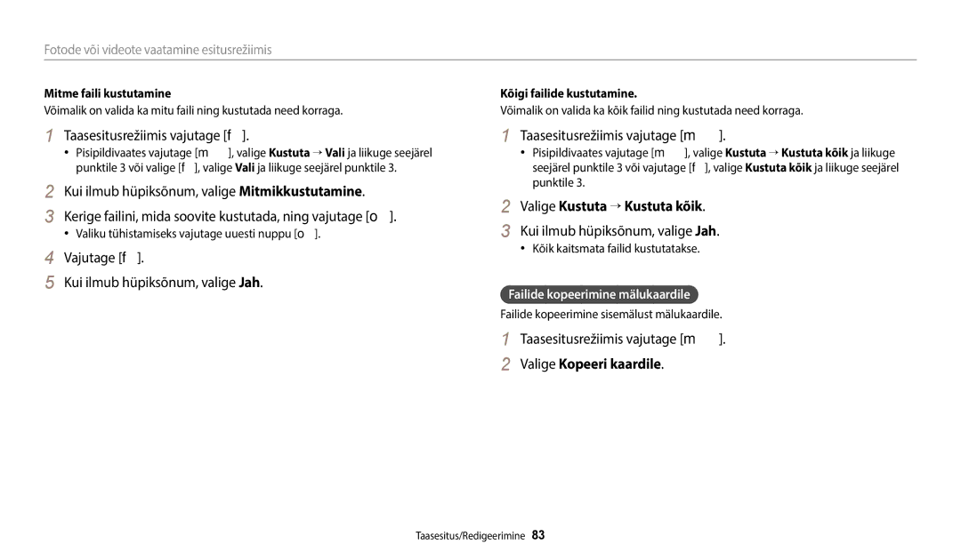 Samsung EC-ST72ZZBPLE2 Taasesitusrežiimis vajutage f, Vajutage f Kui ilmub hüpiksõnum, valige Jah, Valige Kopeeri kaardile 