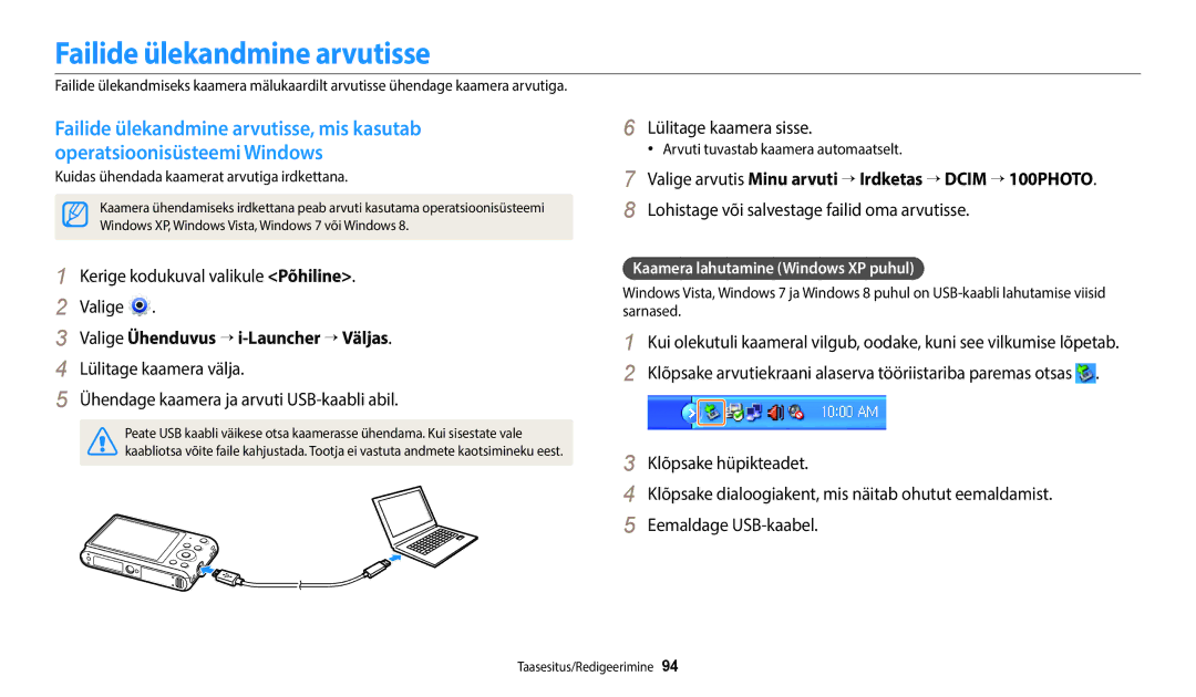 Samsung EC-ST72ZZBPWE2, EC-ST150FBPWE2 manual Failide ülekandmine arvutisse, Valige Ühenduvus → i-Launcher → Väljas 