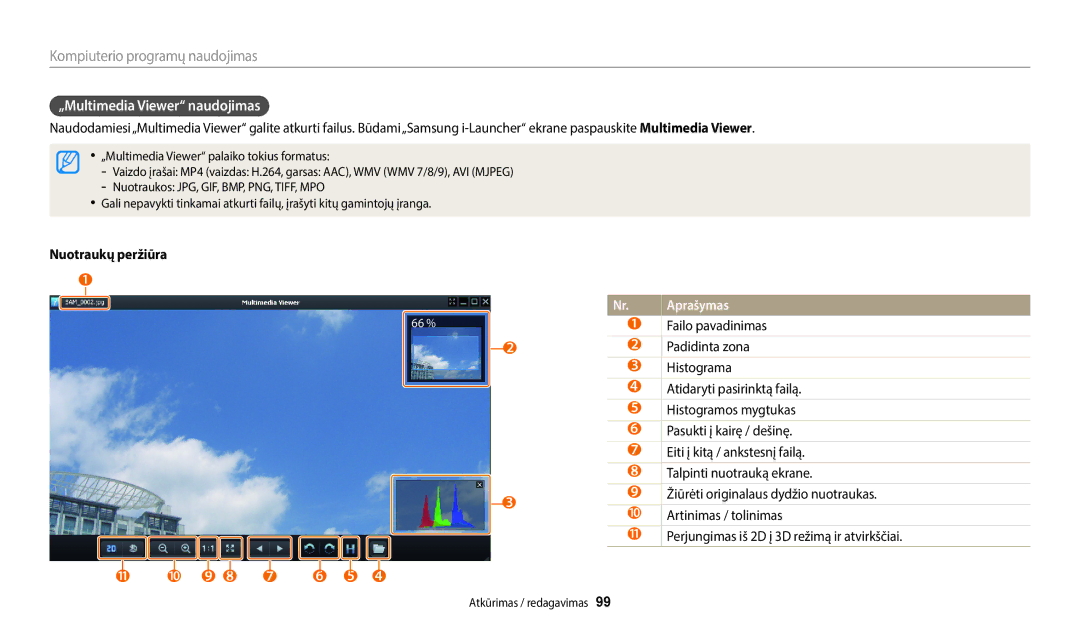 Samsung EC-ST72ZZBPWE2, EC-ST150FBPWE2, EC-ST72ZZBPBE2 „Multimedia Viewer naudojimas, Nuotraukų peržiūra, Failo pavadinimas 