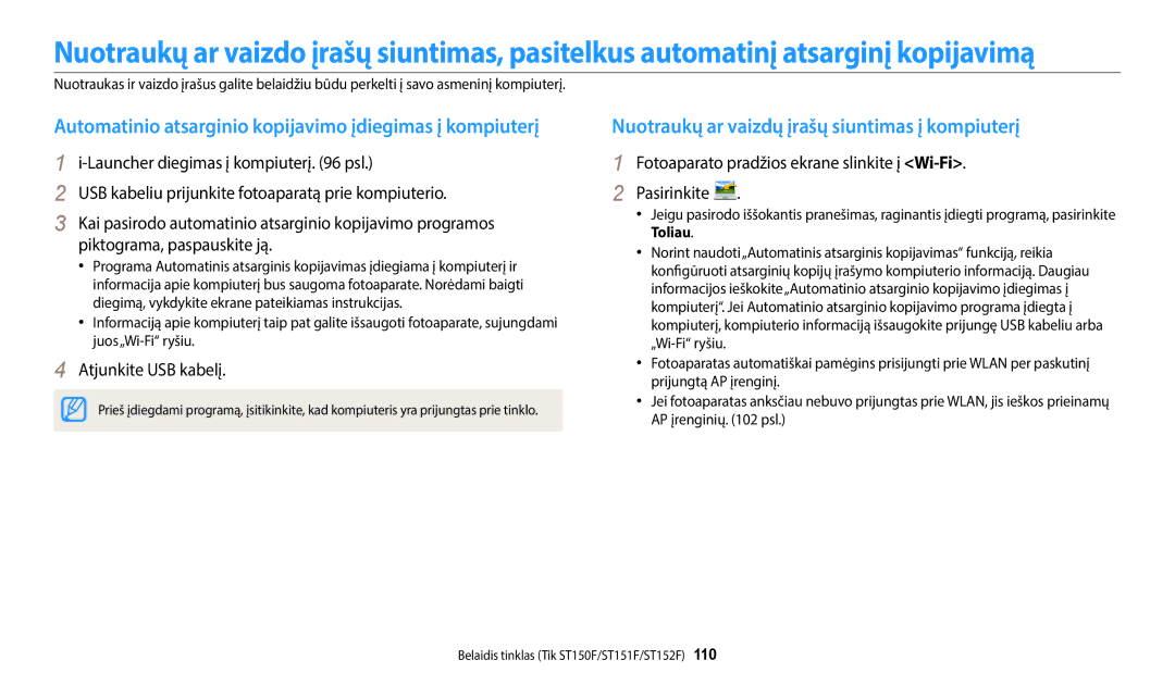 Samsung EC-ST150FBPWE2, EC-ST72ZZBPWE2, EC-ST72ZZBPBE2 Automatinio atsarginio kopijavimo įdiegimas į kompiuterį, Toliau 