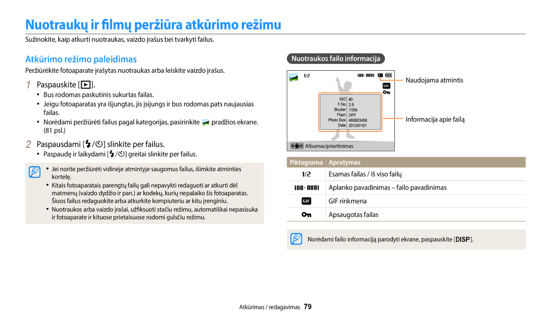 Samsung EC-ST72ZZBPWE2 manual Nuotraukų ir filmų peržiūra atkūrimo režimu, Atkūrimo režimo paleidimas, Paspauskite P 