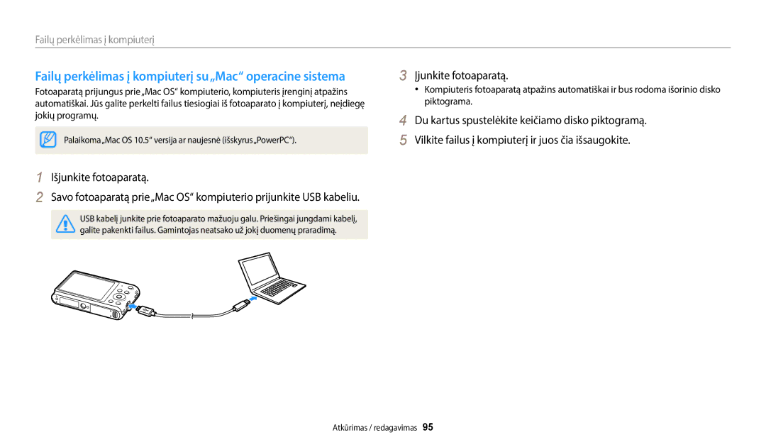 Samsung EC-ST150FBPWE2, EC-ST72ZZBPWE2 manual Failų perkėlimas į kompiuterį su„Mac operacine sistema, Išjunkite fotoaparatą 