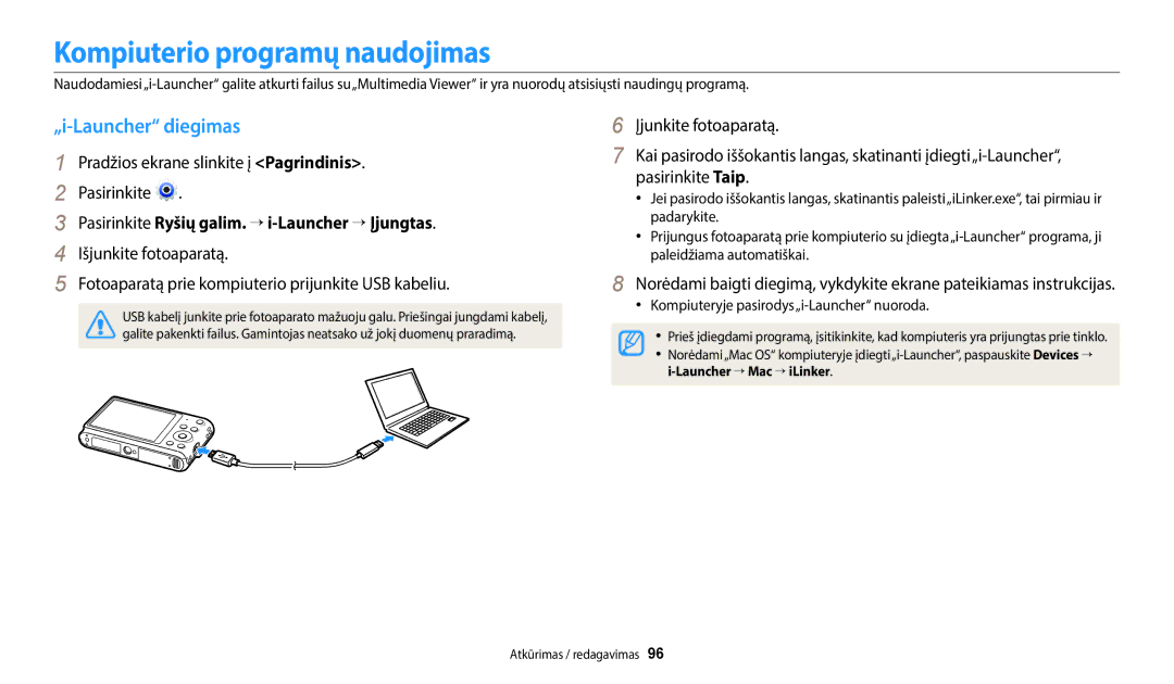 Samsung EC-ST72ZZBPBE2 Kompiuterio programų naudojimas, „i-Launcher diegimas, Kompiuteryje pasirodys„i-Launcher nuoroda 