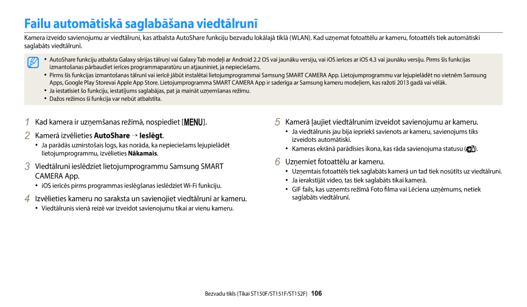 Samsung EC-ST72ZZBPBE2, EC-ST72ZZBPWE2 manual Failu automātiskā saglabāšana viedtālrunī, Uzņemiet fotoattēlu ar kameru 