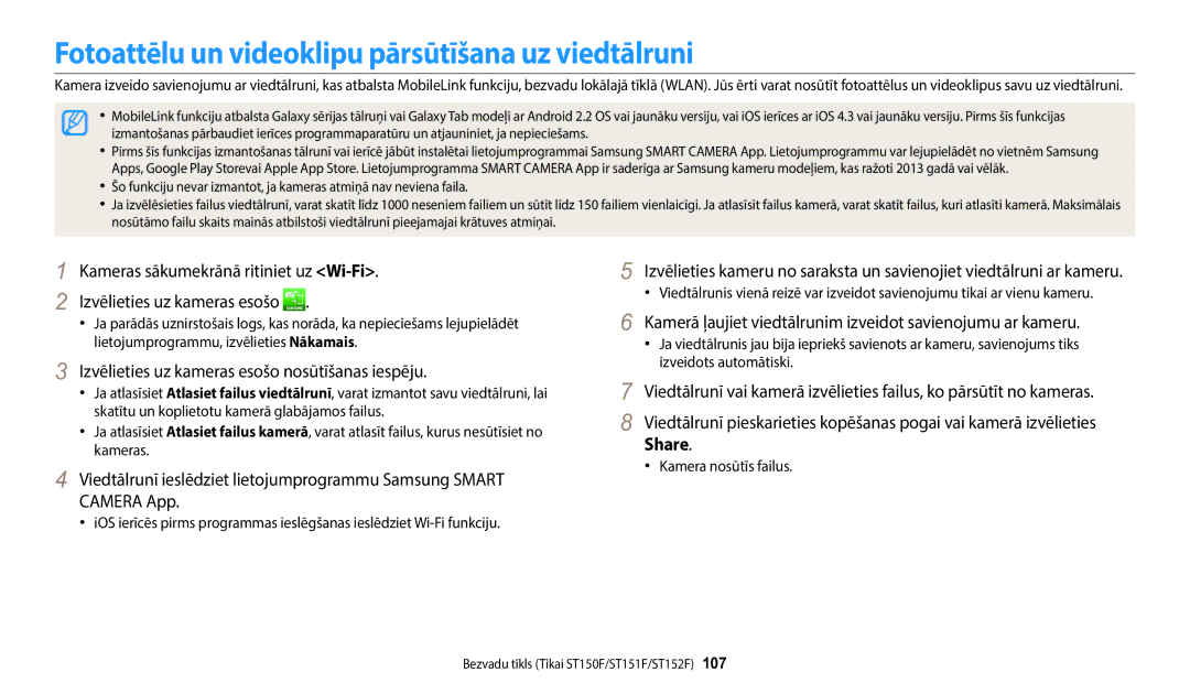 Samsung EC-ST150FBPBE2, EC-ST72ZZBPWE2 manual Fotoattēlu un videoklipu pārsūtīšana uz viedtālruni, Kamera nosūtīs failus 