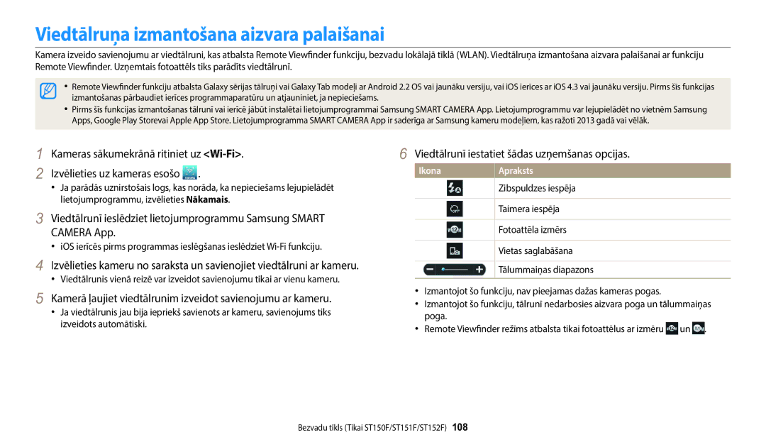 Samsung EC-ST72ZZBPLE2 manual Viedtālruņa izmantošana aizvara palaišanai, Viedtālrunī iestatiet šādas uzņemšanas opcijas 