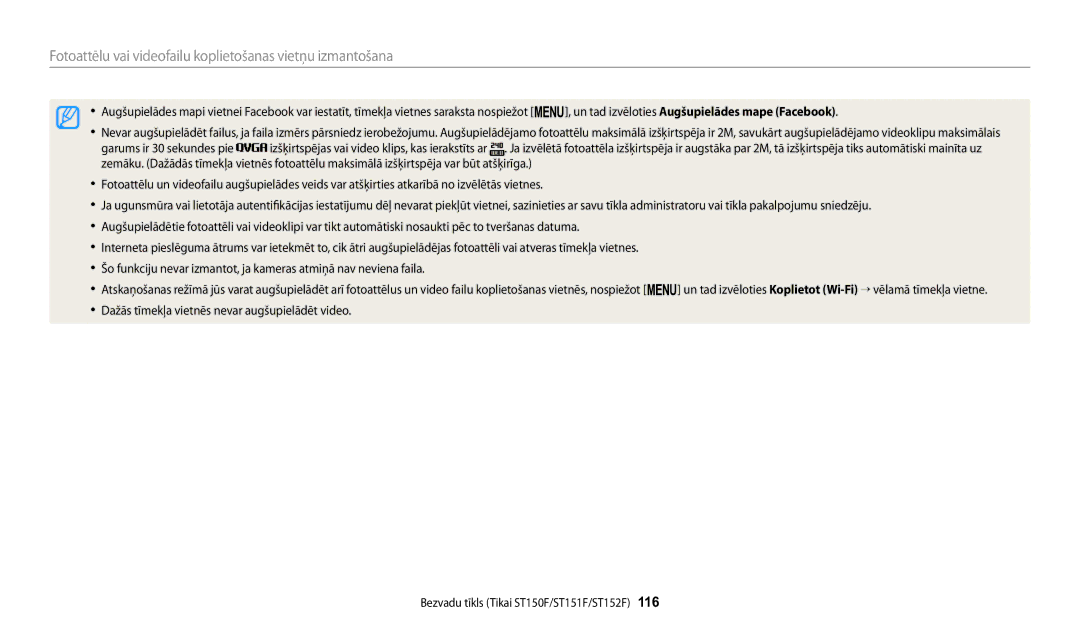 Samsung EC-ST72ZZBPBE2, EC-ST72ZZBPWE2, EC-ST150FBPWE2 manual Fotoattēlu vai videofailu koplietošanas vietņu izmantošana 