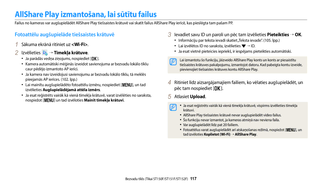 Samsung EC-ST150FBPBE2 manual AllShare Play izmantošana, lai sūtītu failus, Fotoattēlu augšupielāde tiešsaistes krātuvē 