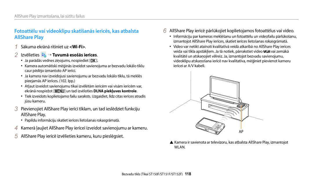 Samsung EC-ST72ZZBPLE2, EC-ST72ZZBPWE2, EC-ST150FBPWE2 Sākuma ekrānā ritiniet uz Wi-Fi, Izvēlieties → Tuvumā esošās ierīces 