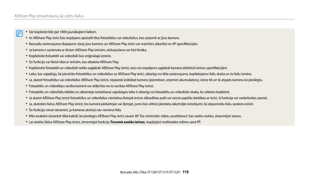 Samsung EC-ST72ZZBPWE2, EC-ST150FBPWE2, EC-ST72ZZBPBE2, EC-ST150FBPBE2 manual AllShare Play izmantošana, lai sūtītu failus 