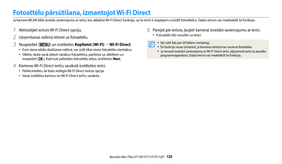 Samsung EC-ST150FBPWE2, EC-ST72ZZBPWE2 Fotoattēlu pārsūtīšana, izmantojot Wi-Fi Direct, Fotoattēls tiks nosūtīts uz ierīci 