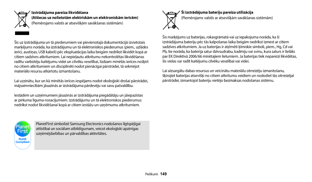 Samsung EC-ST72ZZBPWE2, EC-ST150FBPWE2, EC-ST72ZZBPBE2, EC-ST150FBPBE2 Piemērojams valstīs ar atsevišķām savākšanas sistēmām 