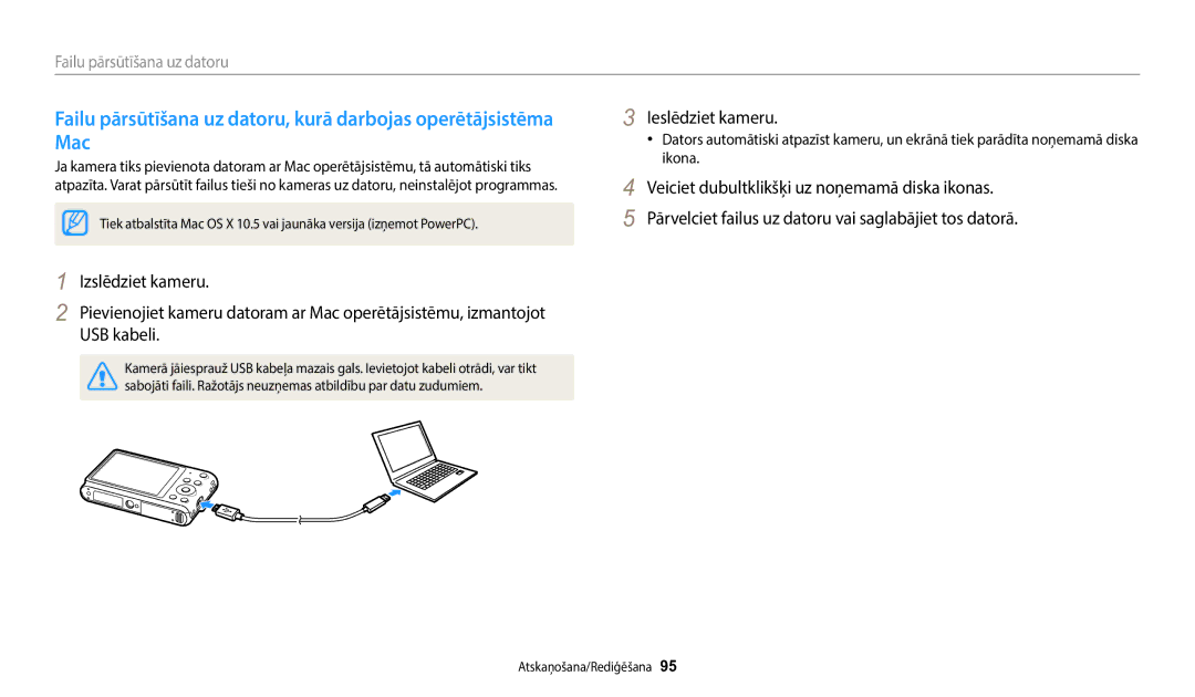 Samsung EC-ST150FBPWE2, EC-ST72ZZBPWE2, EC-ST72ZZBPBE2, EC-ST150FBPBE2, EC-ST72ZZBPLE2 manual Failu pārsūtīšana uz datoru 