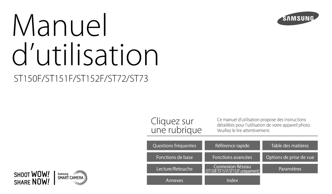 Samsung EC-ST73ZZBDBFR, EC-ST73ZZBDRFR, EC-ST72ZZBPRFR, EC-ST72ZZBPWFR, EC-ST152FBDWFR manual Manuel d’utilisation 