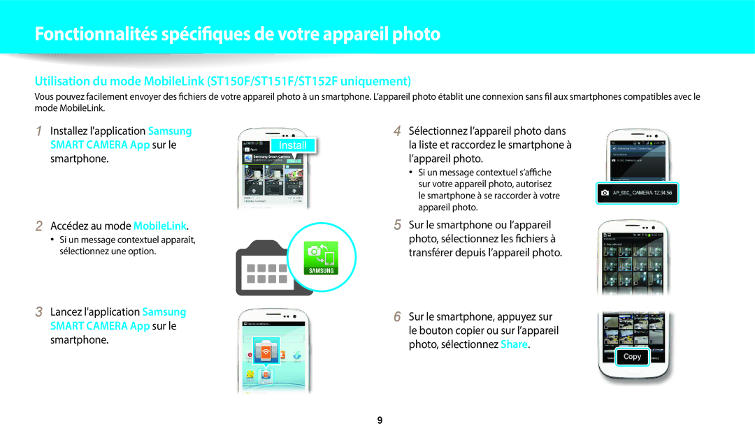 Samsung EC-ST73ZZBDBFR, EC-ST73ZZBDRFR, EC-ST72ZZBPRFR, EC-ST72ZZBPWFR, EC-ST152FBDWFR manual Accédez au mode MobileLink 