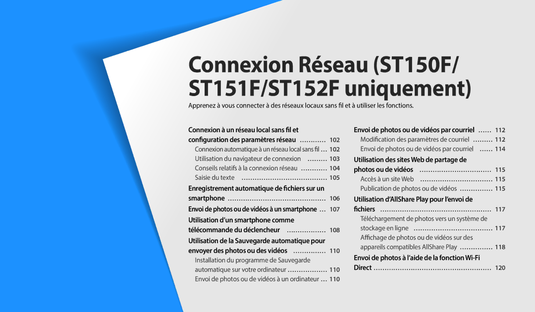 Samsung EC-ST72ZZBPWFR Connexion Réseau ST150F/ ST151F/ST152F uniquement, Envoi de photos ou de vidéos par courriel … …… 