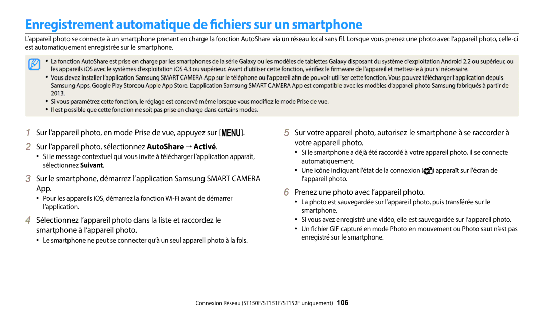 Samsung EC-ST73ZZBDWFR Enregistrement automatique de fichiers sur un smartphone, Prenez une photo avec l’appareil photo 