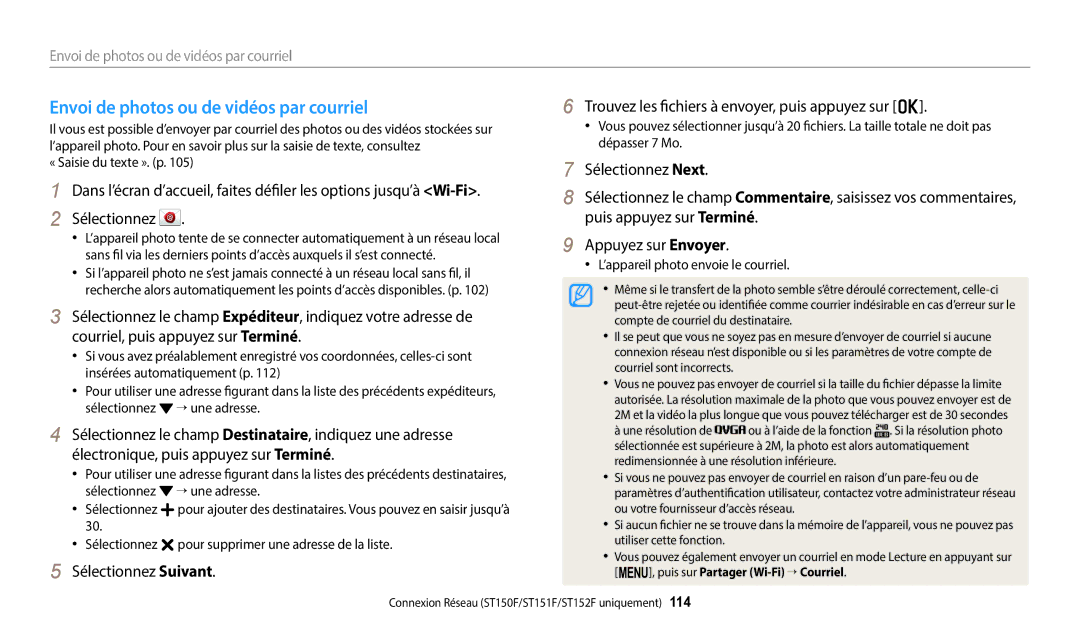 Samsung EC-ST150FBPWFR, EC-ST73ZZBDRFR, EC-ST73ZZBDBFR Envoi de photos ou de vidéos par courriel, « Saisie du texte ». p 