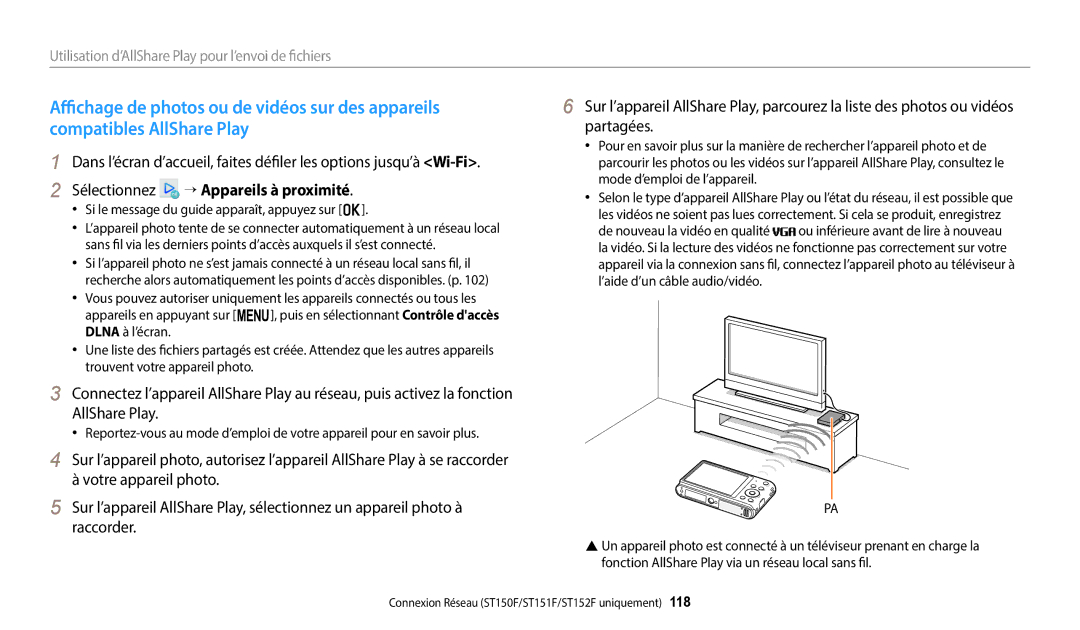 Samsung EC-ST72ZZBPRFR, EC-ST73ZZBDRFR, EC-ST73ZZBDBFR, EC-ST72ZZBPWFR, EC-ST152FBDWFR Sélectionnez → Appareils à proximité 