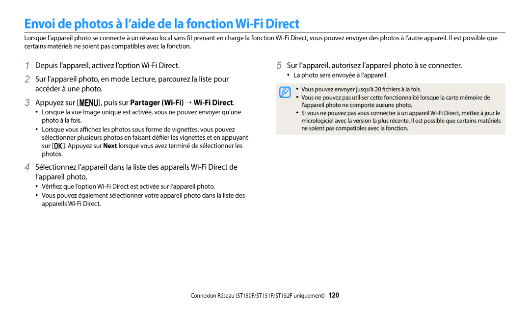 Samsung EC-ST152FBDWFR manual Envoi de photos à l’aide de la fonction Wi-Fi Direct, La photo sera envoyée à l’appareil 