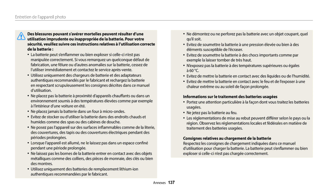 Samsung EC-ST72ZZBPWFR, EC-ST73ZZBDRFR, EC-ST73ZZBDBFR, EC-ST72ZZBPRFR Informations sur le traitement des batteries usagées 