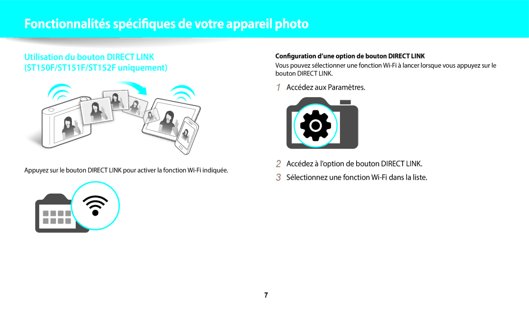 Samsung EC-ST73ZZBDWFR, EC-ST73ZZBDRFR, EC-ST73ZZBDBFR, EC-ST72ZZBPRFR Fonctionnalités spécifiques de votre appareil photo 