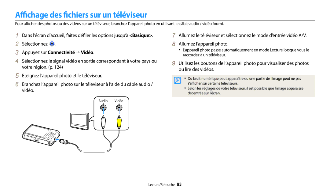 Samsung EC-ST152FBDWFR, EC-ST73ZZBDRFR manual Affichage des fichiers sur un téléviseur, Appuyez sur Connectivité → Vidéo 