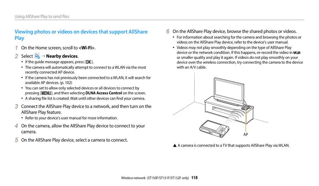 Samsung EC-ST72ZZBPLE3, EC-ST73ZZBDRFR, EC-ST73ZZBDBFR manual On the Home screen, scroll to Wi-Fi, Select → Nearby devices 